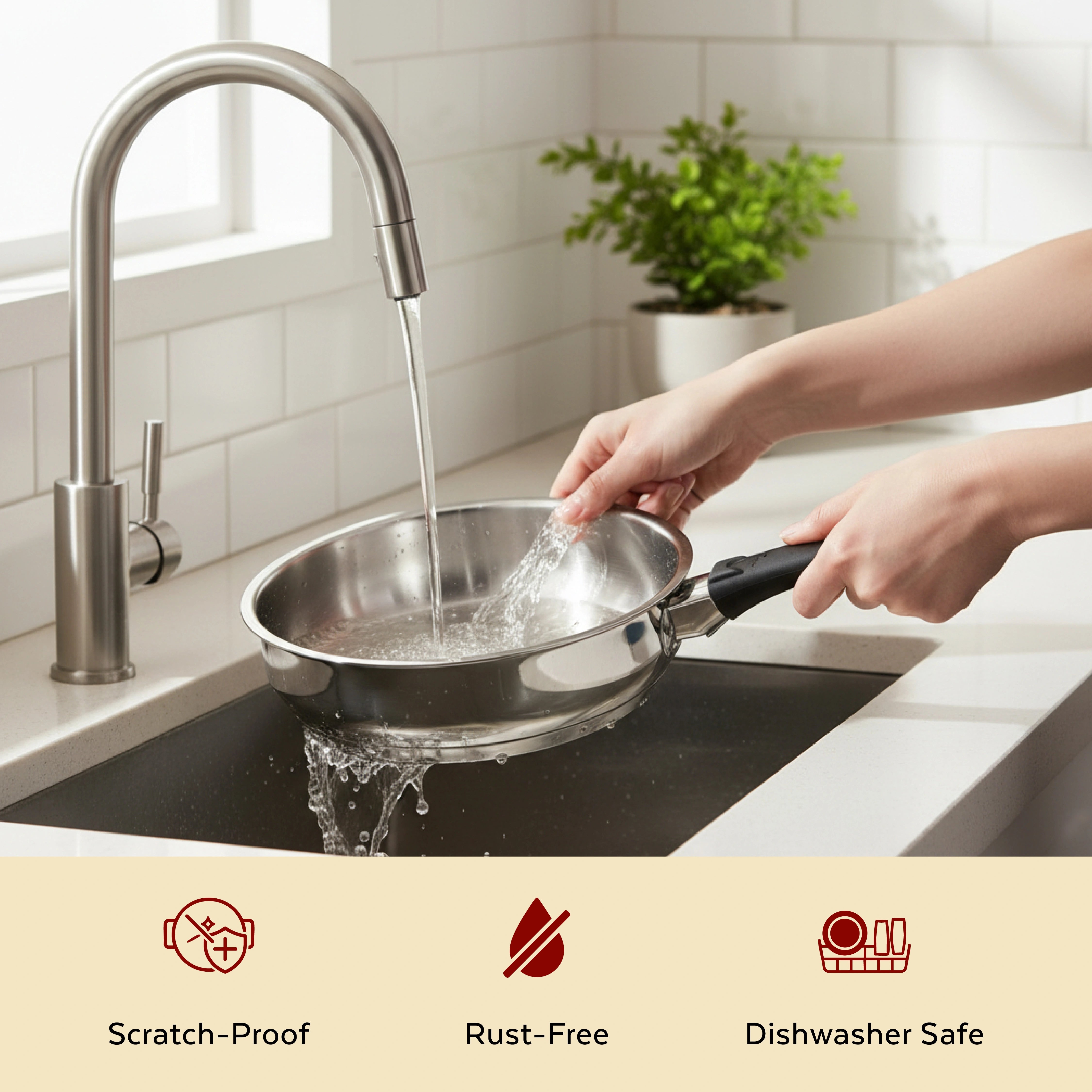 MAHAA Chroma Stainless Steel Fry Pan + Lid – Cook & Saute Curries, Dal, Pasta | Easy Clean | Tri Ply Base | Non-stick | Gas & Induction Compatible | StayCool+ Handle and Knob | 20 cm / 22 cm