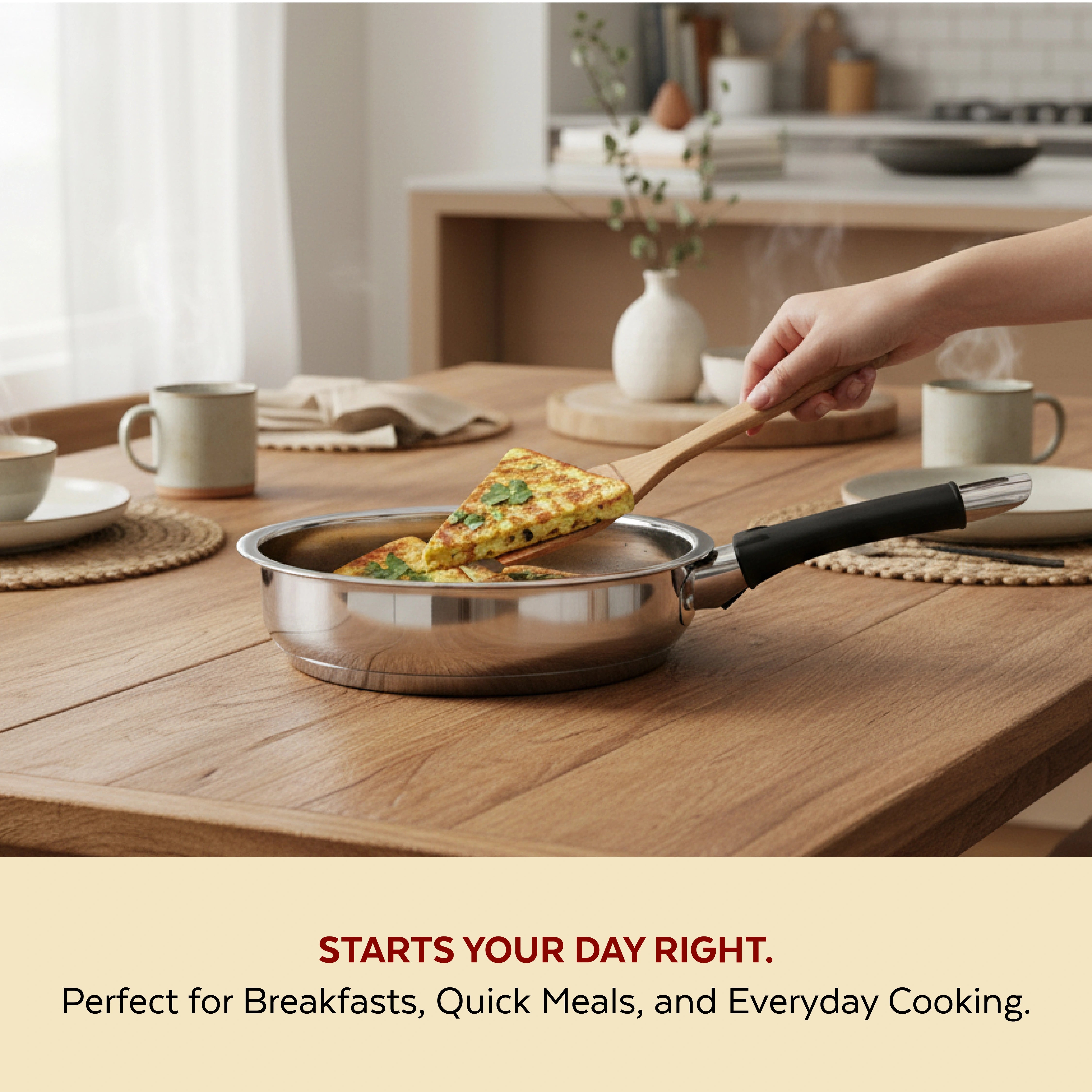 MAHAA Chroma Stainless Steel Fry Pan + Lid – Cook & Saute Curries, Dal, Pasta | Easy Clean | Tri Ply Base | Non-stick | Gas & Induction Compatible | StayCool+ Handle and Knob | 20 cm / 22 cm