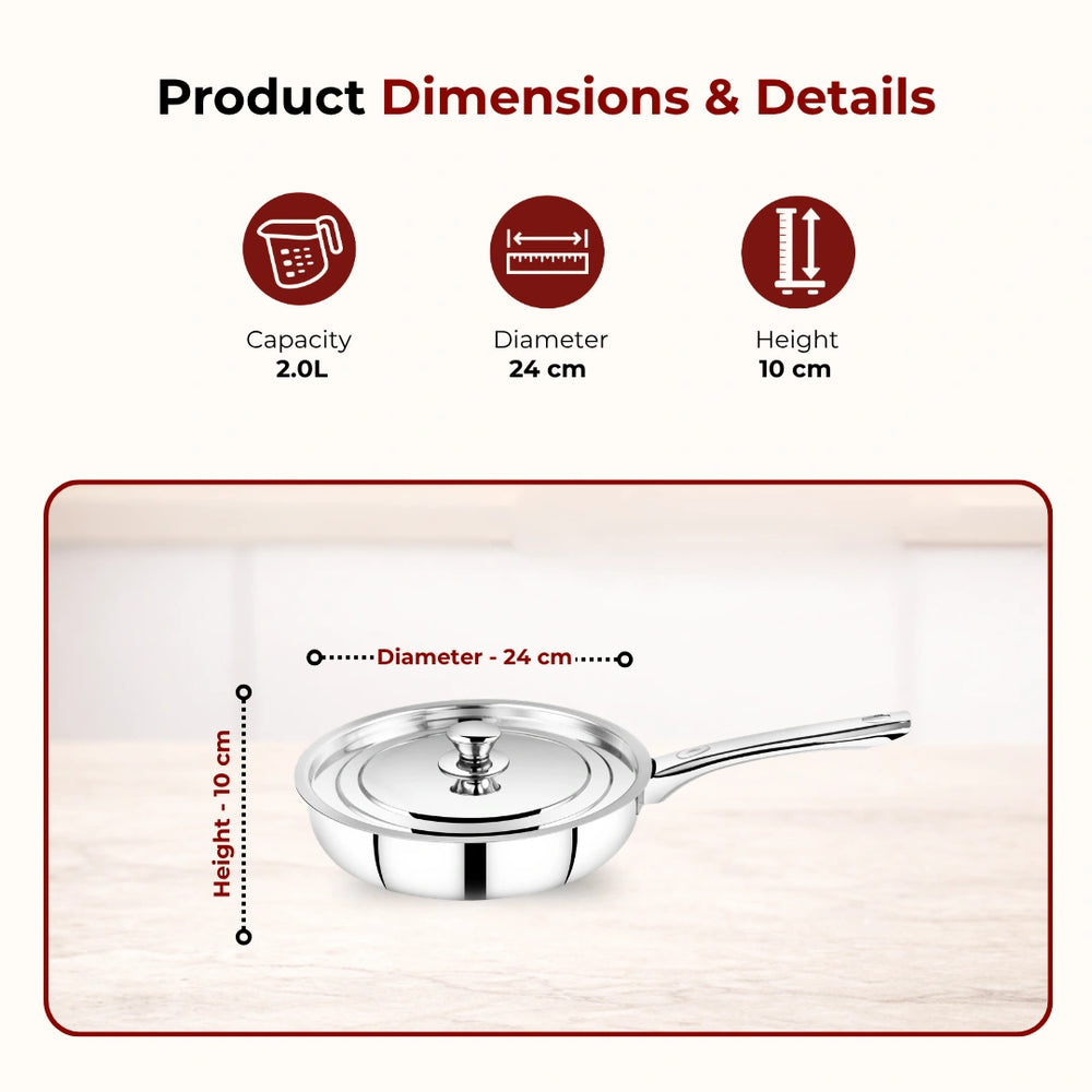 Classic Stainless Steel Cookware Set: Kadai 24 CM, Fry Pan 24 CM & Sauce Pan 14 CM | Premium Quality Combo, Non-stick, Gas & Induction Compatible, Cool-Touch Handle