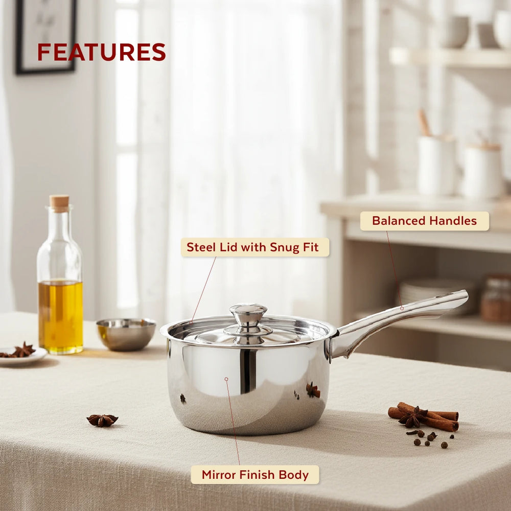Classic Stainless Steel Cookware Set: Kadai 24 CM, Fry Pan 24 CM & Sauce Pan 14 CM | Premium Quality Combo, Non-stick, Gas & Induction Compatible, Cool-Touch Handle