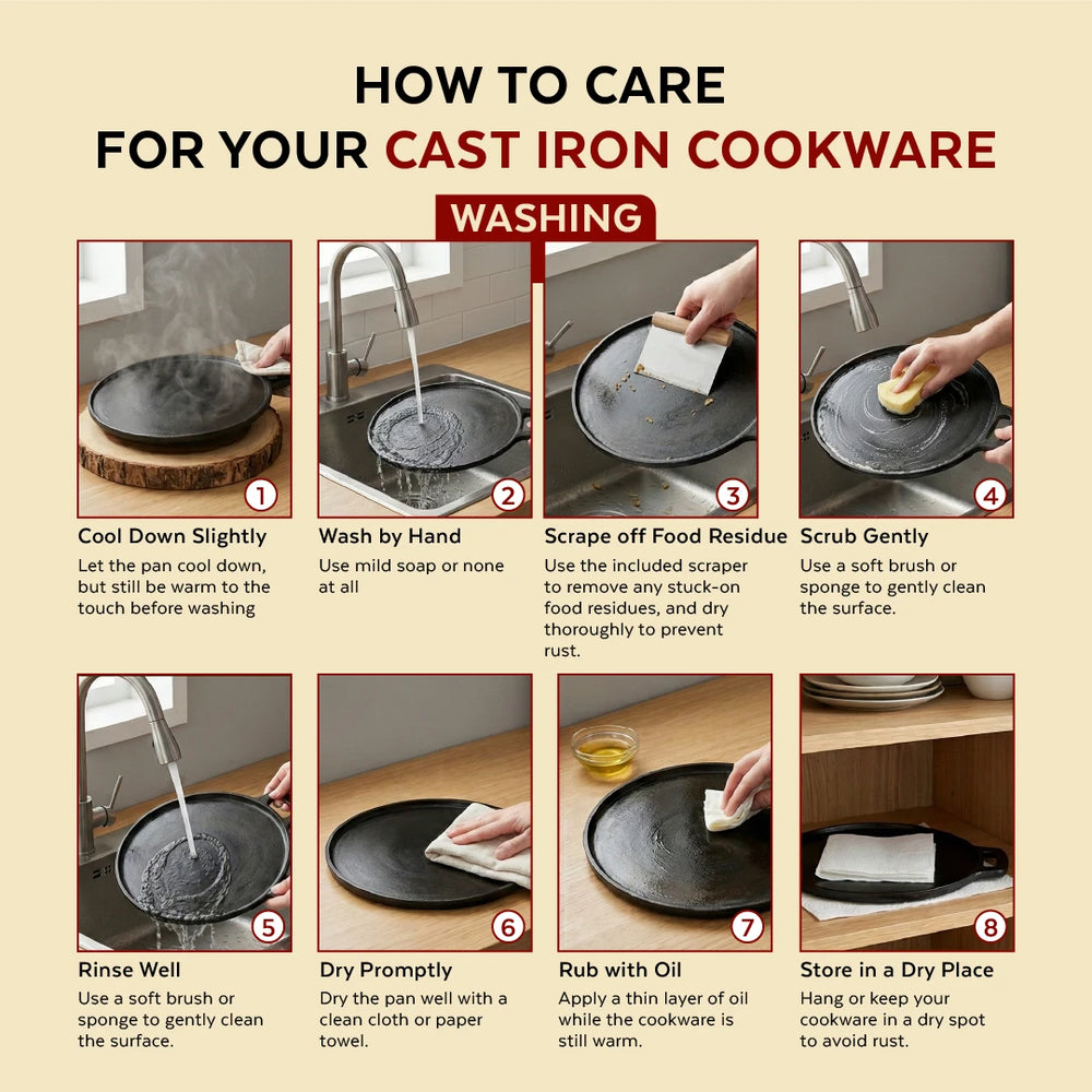 Cast Iron Dosa Tawa Single Handle 28 cm, Pre-Seasoned Traditional Pure Iron Cookware, Even Heating, Gas & Induction Compatible
