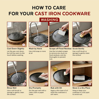 Cast Iron Dosa Tawa Single Handle 28 cm, Pre-Seasoned Traditional Pure Iron Cookware, Even Heating, Gas & Induction Compatible