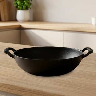 Cast Iron Kadai 26 cm, Pre-Seasoned Traditional Pure Iron Kadai for Curries & Frying, Even Heating, Gas & Induction Compatible