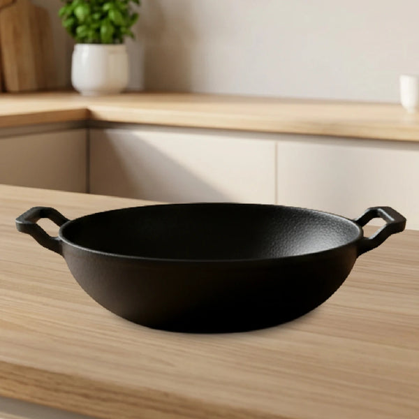 Cast Iron Kadai 26 cm, Pre-Seasoned Traditional Pure Iron Kadai for Curries & Frying, Even Heating, Gas & Induction Compatible