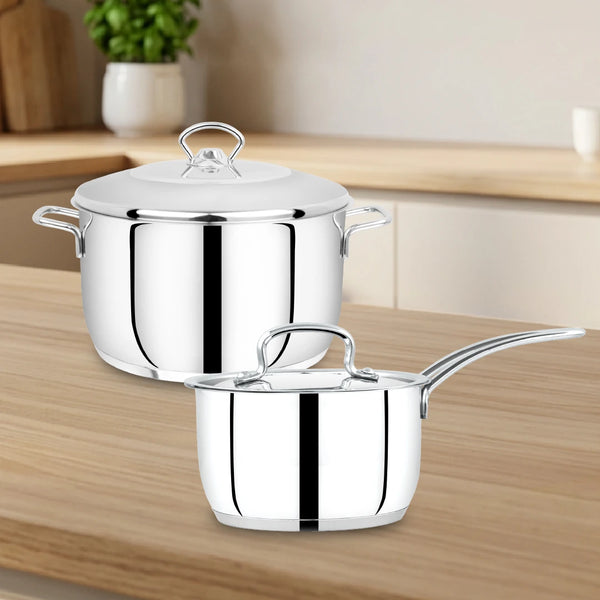 Avanti Stainless Steel Cookware Set: Cooking Pot 26 CM & Sauce Pan 16 CM (2.0 L) | Heavy Premium Quality Combo, Tri Ply Base, Non-stick, Gas & Induction Compatible, Cool-Touch Handle