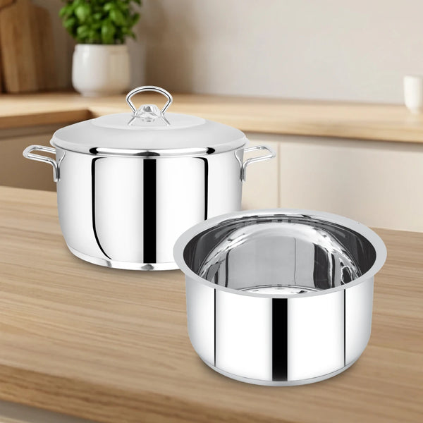 Avanti Stainless Steel Cookware Set: Cooking Pot 24 cm & Tope Set (12, 14 & 16 cm) | Heavy Premium Quality Combo, Tri Ply Base, Non-stick, Gas & Induction Compatible, Cool-Touch Handle