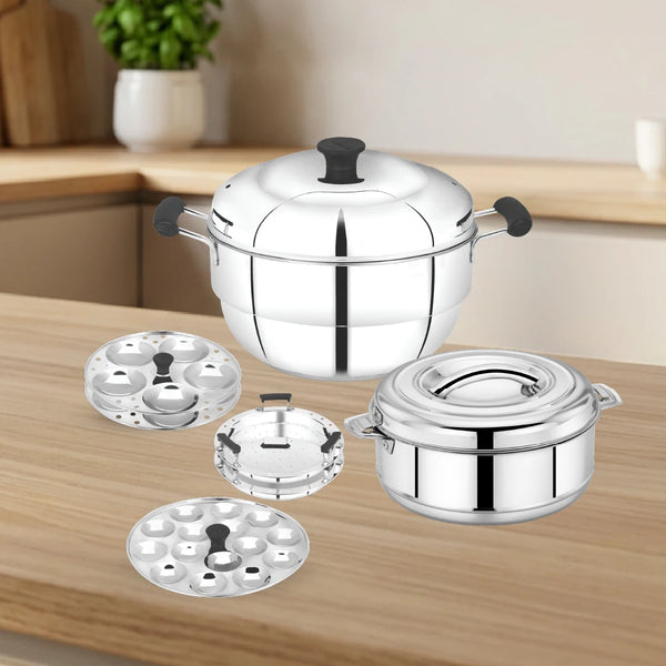 Stainless Steel Cookware Set: Multi Kadai 22 cm & Aspen Hot Pot 1500 ML | Premium Quality, Serveware & Cookware Combo Set