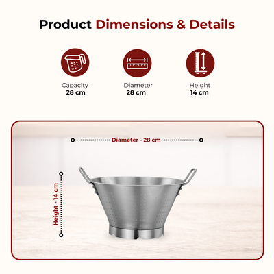 Stainless Steel Conical Colander: Deep Strainer with Drain Holes, Rust-Free, Heavy-Duty, Ideal for Rice, Vegetables, Pulses & Pasta