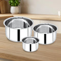Avanti Stainless Steel Tope 3 Pc Set, Premium Quality, Multipurpose Cook & Serve Handi, Tri Ply Base, Non-stick, Gas & Induction Compatible, 12 cm + 14 cm + 16 cm