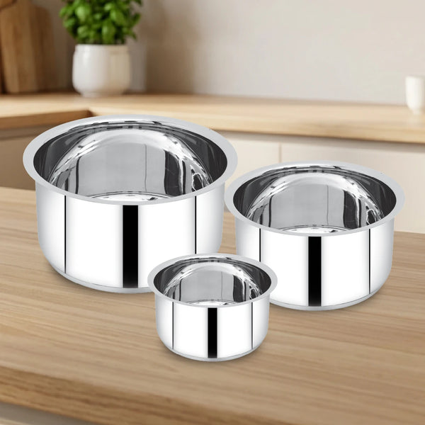 Avanti Stainless Steel Tope 3 Pc Set, Premium Quality, Multipurpose Cook & Serve Handi, Tri Ply Base, Non-stick, Gas & Induction Compatible, 12 cm + 14 cm + 16 cm