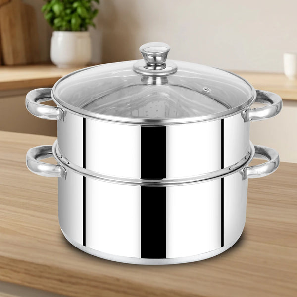 Stainless Steel 2-Tier Utena Smart Steamer for Idlis, Momos & Vegetables, Tri Ply Base, Induction & Gas Compatible, Food-Grade SS, Easy to Clean (18CM / 20CM)
