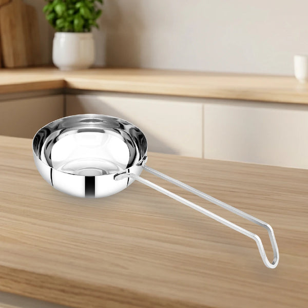 Stainless Steel Tadka Pan with Cool-Touch Handle: 10CM, 11CM, 12.5CM, Induction, Gas & Electric Compatible, For Spice Tempering/Seasoning, Long Wire Handle, Smooth Finished Surface