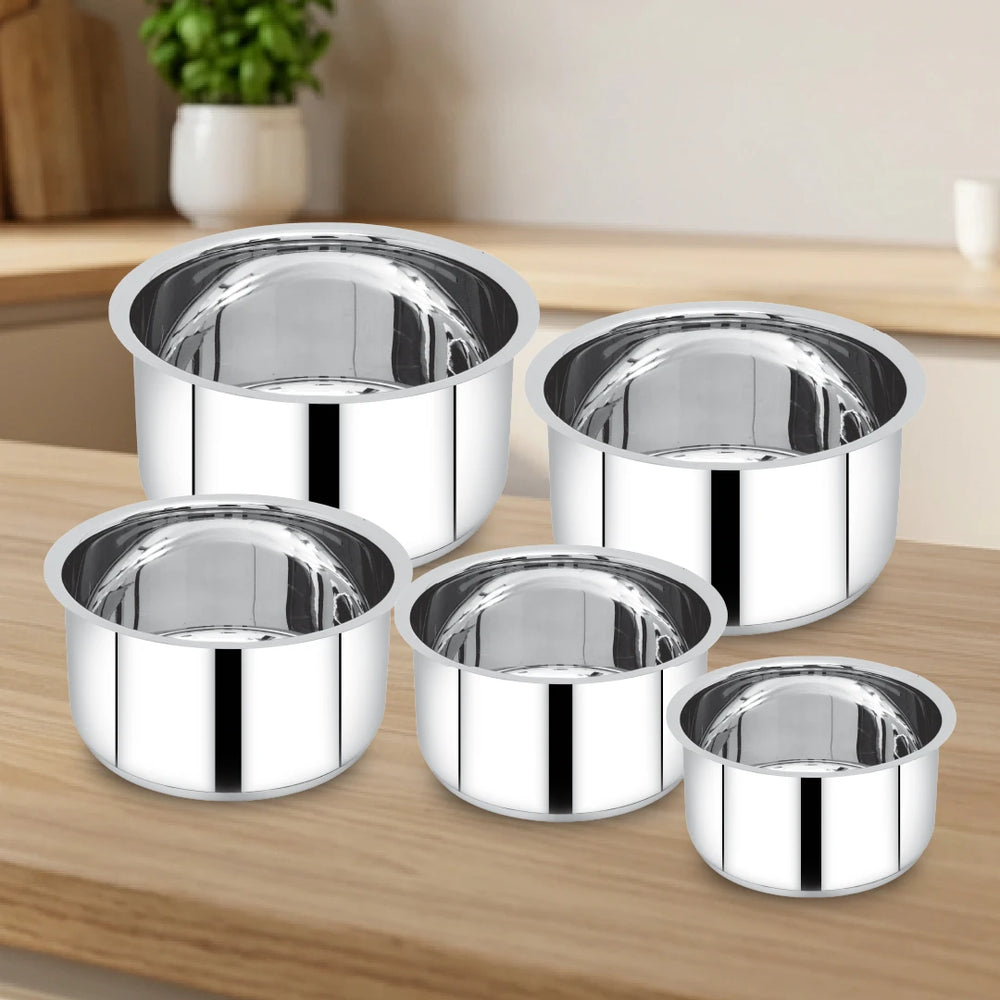 Avanti Stainless Steel Tope 5 Pc Set: Premium Quality, Multipurpose Cook & Serve Handi, Tri Ply Base, Non-stick, Gas & Induction Compatible, 12cm + 14cm + 16cm + 18cm + 20cm