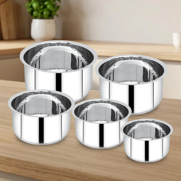 Avanti Stainless Steel Tope 5 Pc Set: Premium Quality, Multipurpose Cook & Serve Handi, Tri Ply Base, Non-stick, Gas & Induction Compatible, 12cm + 14cm + 16cm + 18cm + 20cm