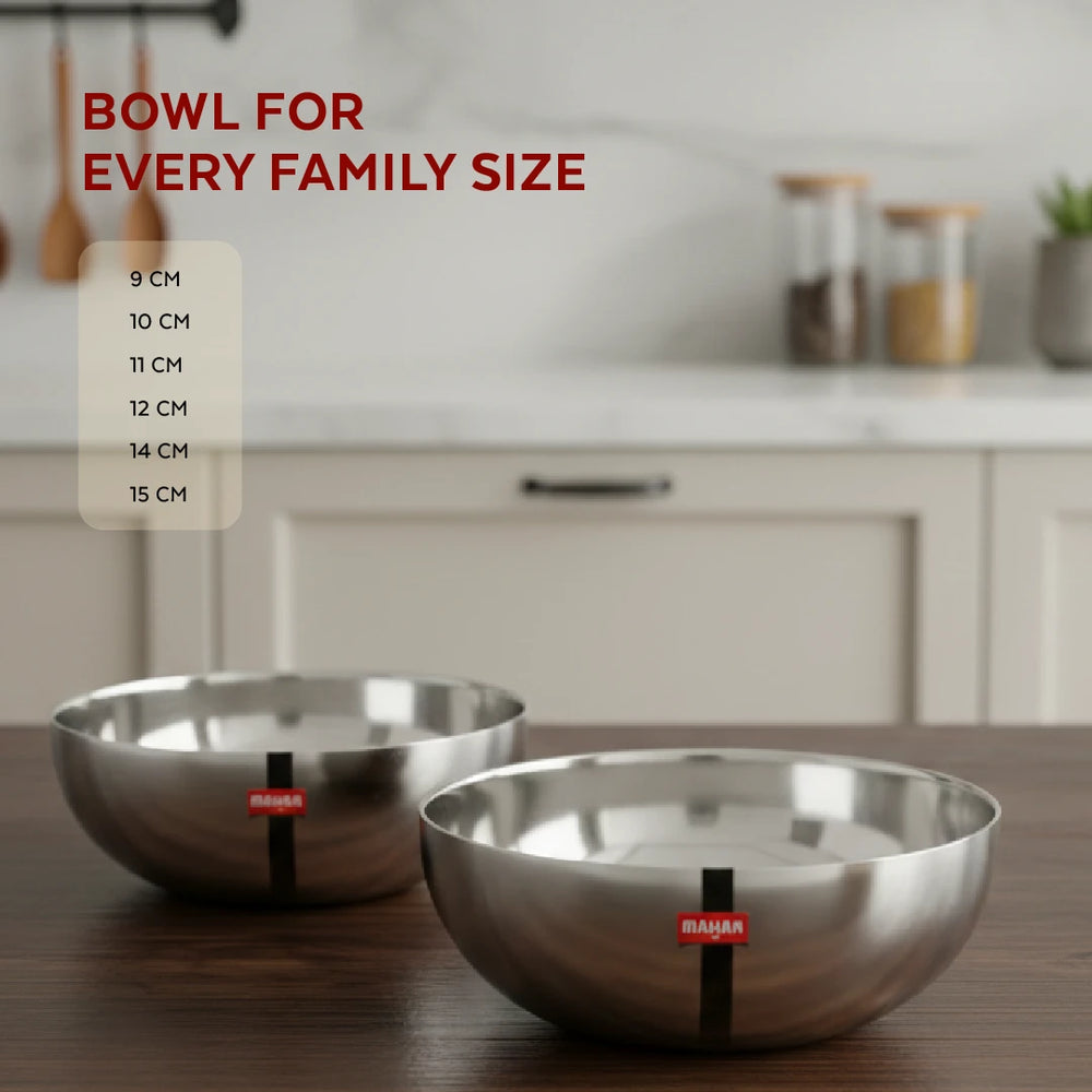 Stainless Steel Deep Bowl – 2 Pcs Set, High Quality, Mirror Finish, Rust-Free & Dishwasher Safe