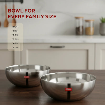 Stainless Steel Deep Bowl – 2 Pcs Set, High Quality, Mirror Finish, Rust-Free & Dishwasher Safe