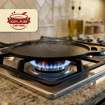 Cast Iron Cookware Set: Dosa Tawa 28 CM + Fry Pan 24 CM | Heavy-Duty Traditional Cooking Combo Set | Kitchen Set for Home, Pre-seasoned, Induction Friendly