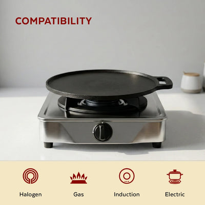 Cast Iron Cookware Set: Dosa Tawa 28 CM + Fry Pan 24 CM | Heavy-Duty Traditional Cooking Combo Set | Kitchen Set for Home, Pre-seasoned, Induction Friendly