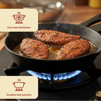 Cast Iron Cookware Set: Dosa Tawa 28 CM + Fry Pan 24 CM | Heavy-Duty Traditional Cooking Combo Set | Kitchen Set for Home, Pre-seasoned, Induction Friendly