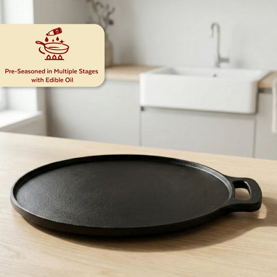 Cast Iron Cookware Set: Kadai 26 CM + Dosa Tawa 28 CM | Heavy-Duty Traditional Cooking Combo Set | Kitchen Set for Home, Pre-seasoned, Induction Friendly