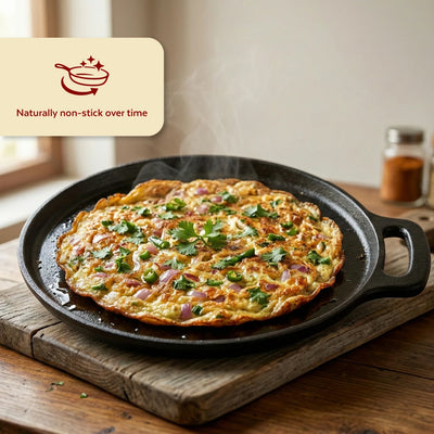 Cast Iron Cookware Set: Kadai 26 CM + Dosa Tawa 28 CM | Heavy-Duty Traditional Cooking Combo Set | Kitchen Set for Home, Pre-seasoned, Induction Friendly
