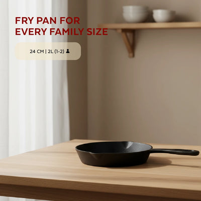 Cast Iron Fry Pan 24 cm, Pre-Seasoned Traditional Pure Iron Fry Pan, Even Heating, Non-Stick Gas & Induction Compatible