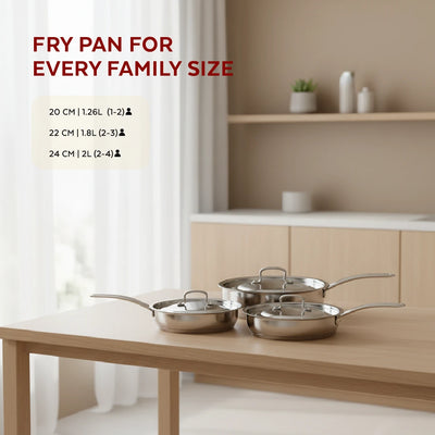 Avanti Stainless Steel Fry Pan: Premium Quality with Snug-Fit Lid, Tri Ply Base, Non-stick, Gas & Induction Compatible, Cool-Touch Handle, Free ₹300 SS Water Bottle
