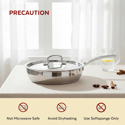 Avanti Stainless Steel Fry Pan: Premium Quality with Snug-Fit Lid, Tri Ply Base, Non-stick, Gas & Induction Compatible, Cool-Touch Handle, Free ₹300 SS Water Bottle