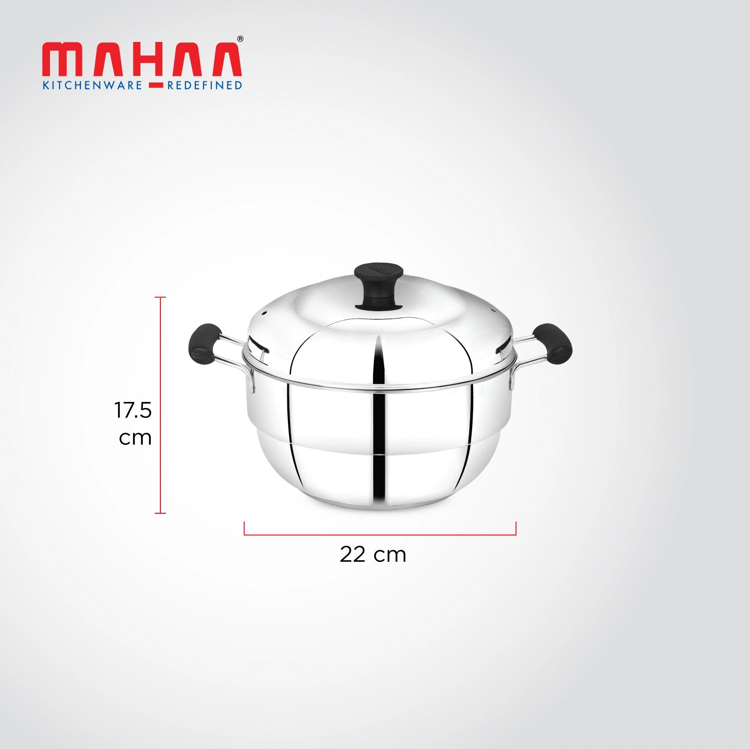 MAHAA Stainless Steel Multi Kadai 22CM – Versatile Kadai with Steam Release Lid | Steam Idlis, Mini Idlis, Dhokla, Idiyappams, Momos and Vegetables | Tri Ply Base | StayCool+ Handle & Lid Knob