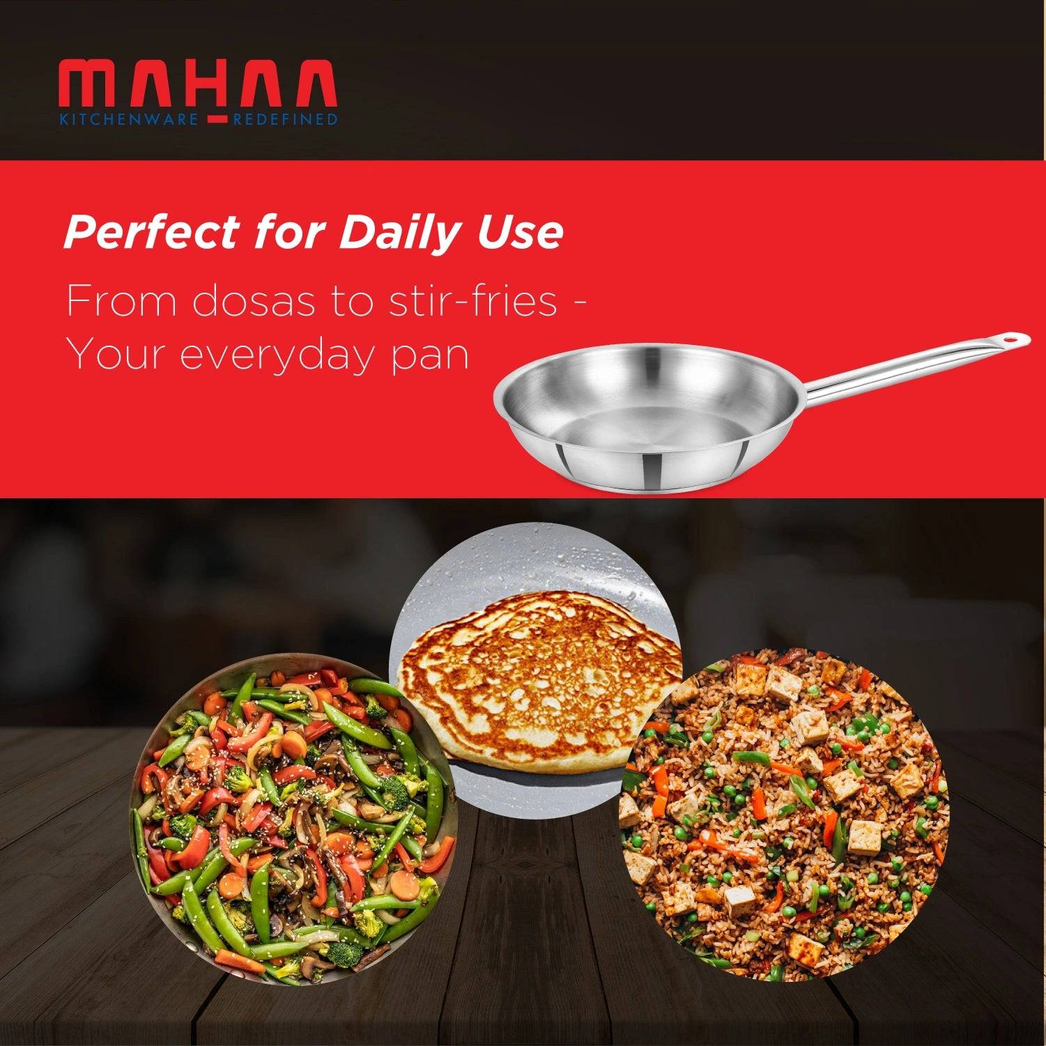 Commercial Fry Pan – Scratch-Resistant Body | Heavy-Duty Stainless Steel | Triply Base | Induction & Gas Compatible | Cool-Touch Handle