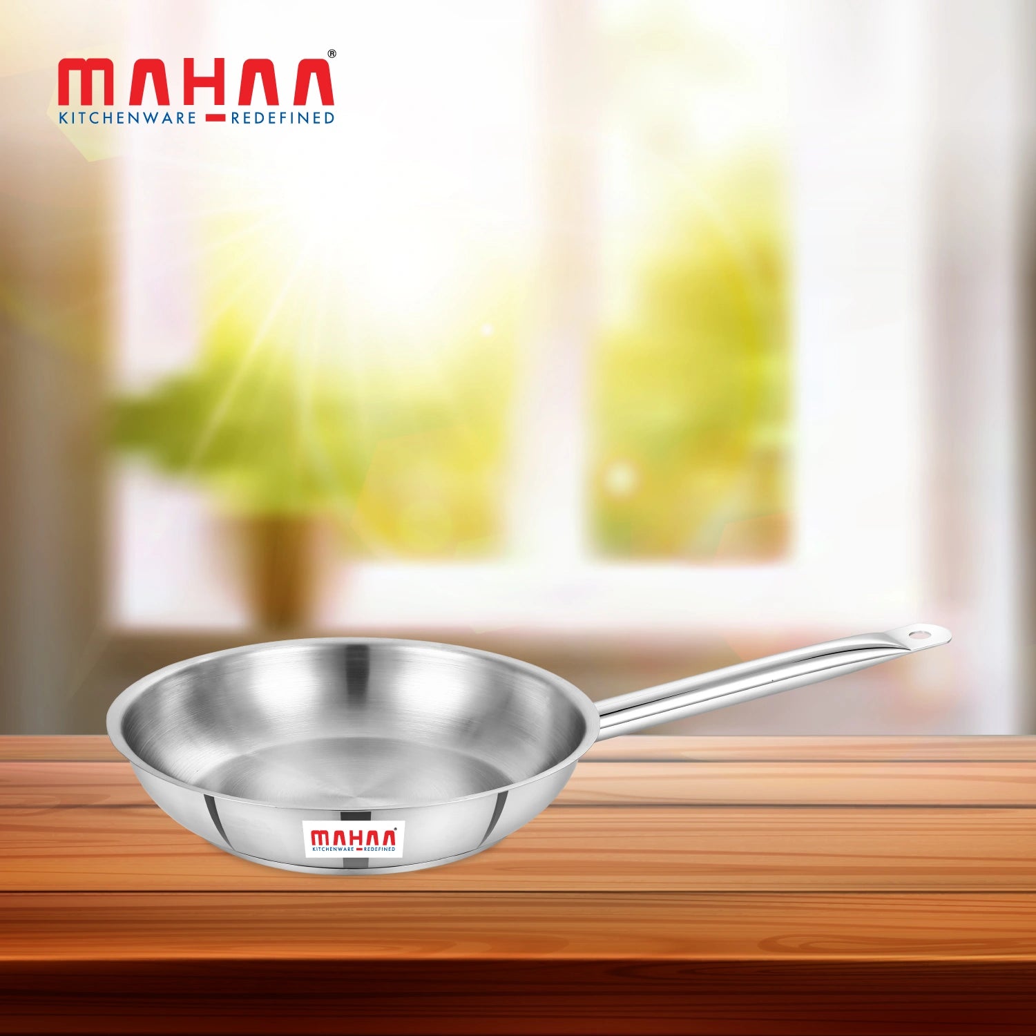 MAHAA Stainless Steel Professional Fry Pan – Scratch-Resistant Body | Heavy-Duty Stainless Steel | Tri Ply Base | Gas &  Induction Compatible | Cool-Touch Handle | 20/24/26/28/30/32 cm