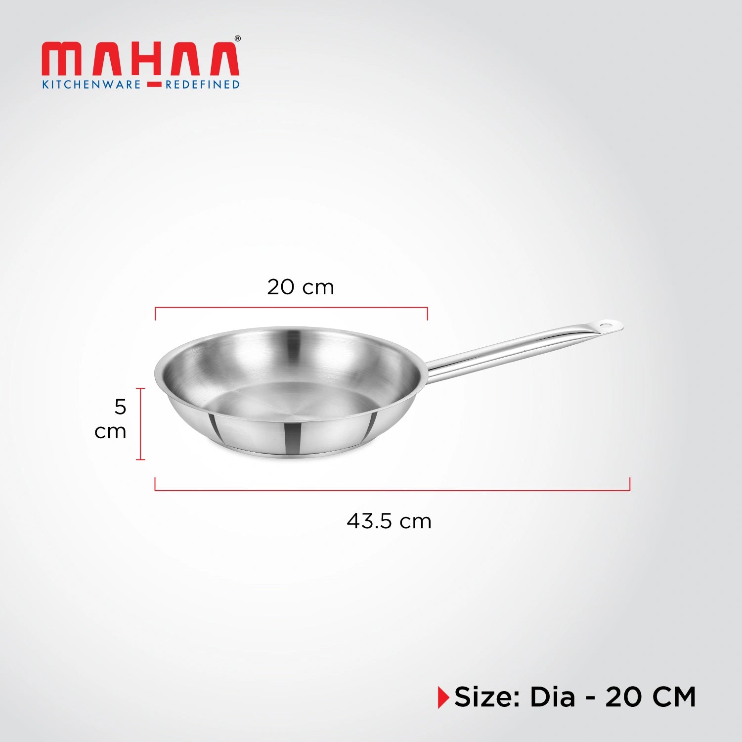 MAHAA Stainless Steel Professional Fry Pan – Scratch-Resistant Body | Heavy-Duty Stainless Steel | Tri Ply Base | Gas &  Induction Compatible | Cool-Touch Handle | 20/24/26/28/30/32 cm