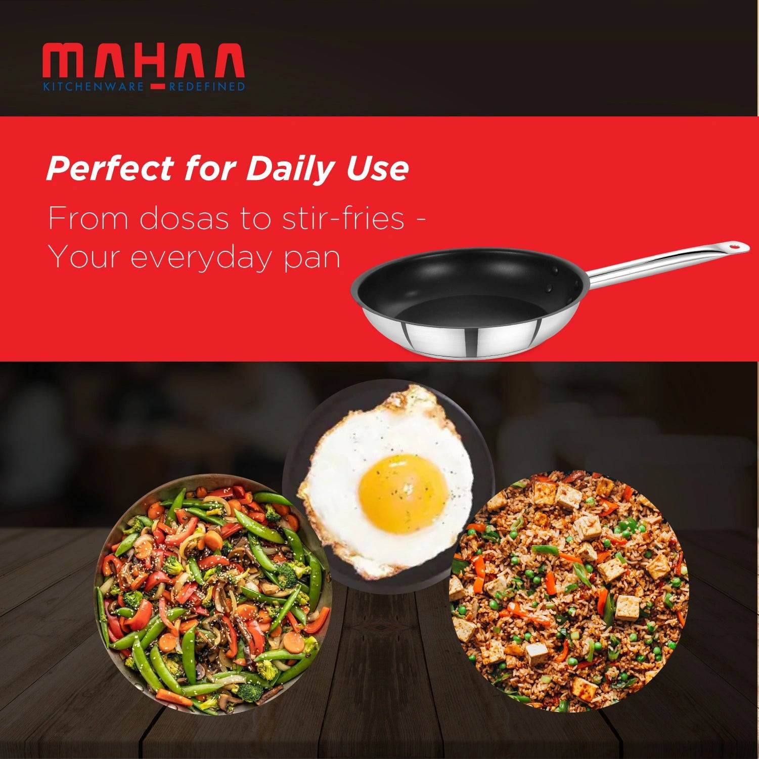 Commercial Non-Stick Fry Pan – PFOA-Free Coating | Heavy-Duty Stainless Steel | Triply Base | Induction & Gas Compatible | Cool-Touch Handle