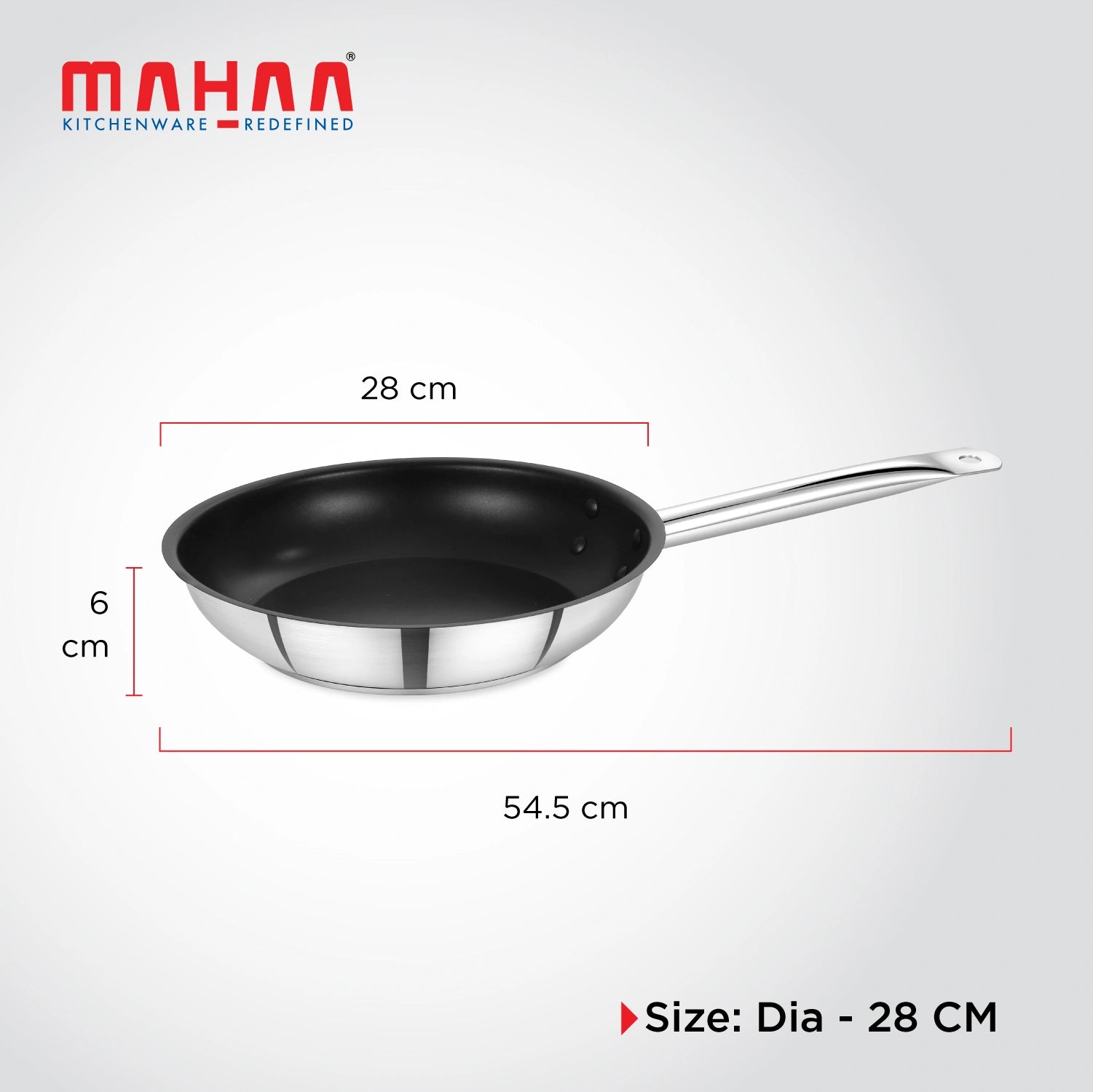 MAHAA Stainless Steel Professional Non-Stick Fry Pan – PFOA-Free Coating | Heavy-Duty Stainless Steel | Tri Ply Base | Gas &  Induction Compatible | Cool-Touch Handle | 20/24/28/30 cm