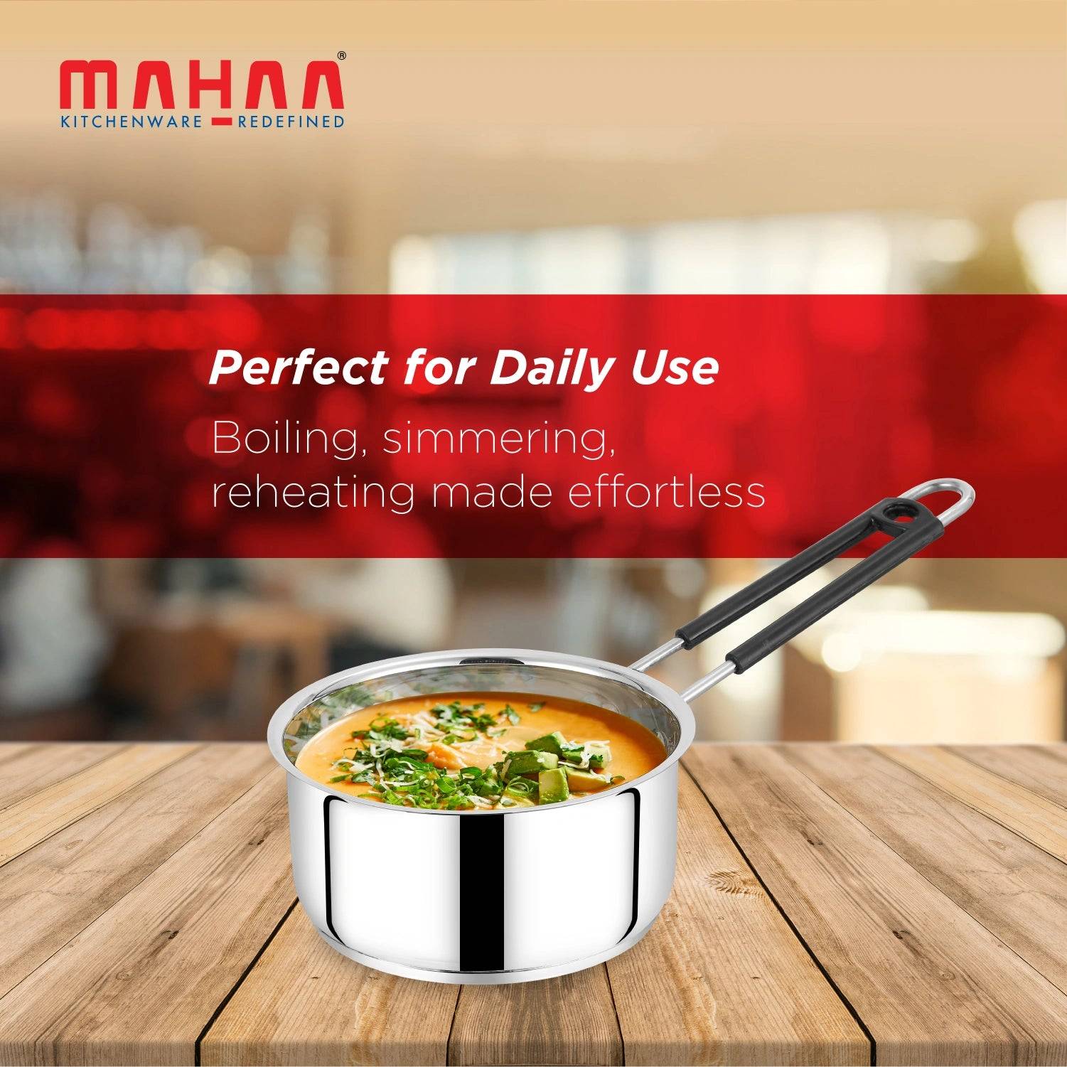 Utena Sauce Pan – Stainless Steel | Sandwich Bottom | Induction & Gas Compatible | Cool-Touch Handle | 14cm / 16cm / 18cm / 20cm