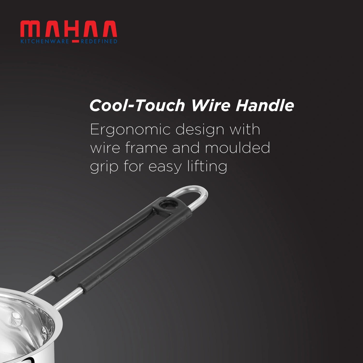 MAHAA Utena Stainless Steel Sauce Pan – Tea, Milk, Soup, Maggie Pan | Tri Ply Base | Non-stick | Gas & Induction Compatible | StayCool+ Handle | 14cm / 16cm / 18cm / 20cm