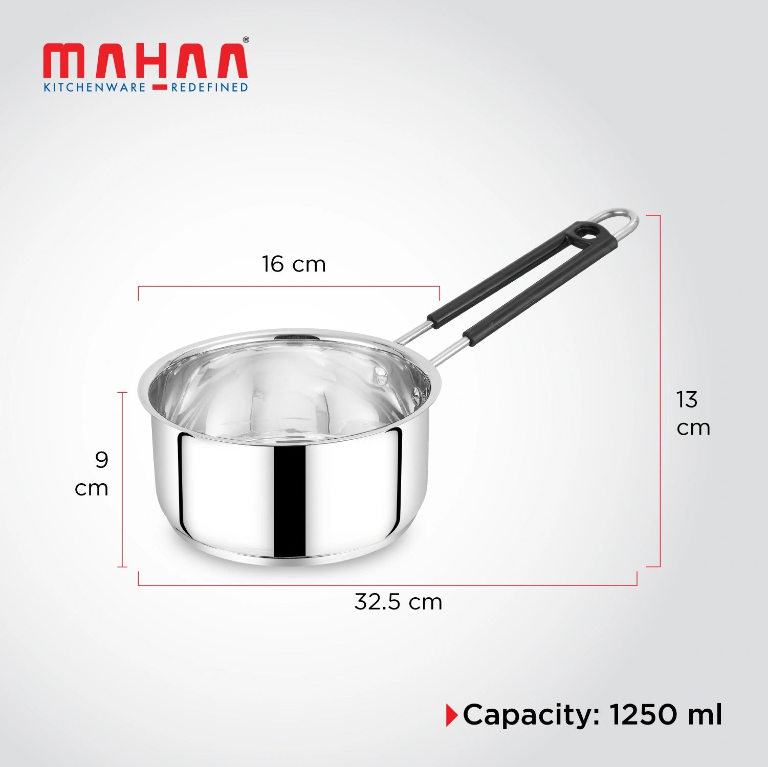 MAHAA Utena Stainless Steel Sauce Pan – Tea, Milk, Soup, Maggie Pan | Tri Ply Base | Non-stick | Gas & Induction Compatible | StayCool+ Handle | 14cm / 16cm / 18cm / 20cm