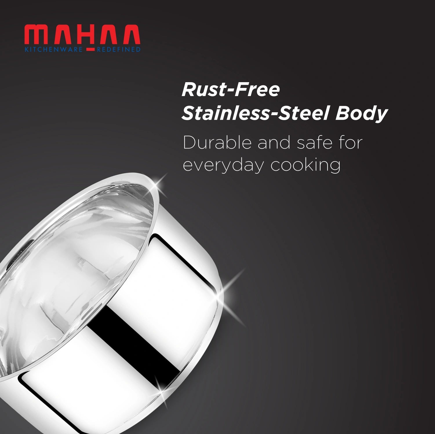 MAHAA Utena Stainless Steel Sauce Pan – Tea, Milk, Soup, Maggie Pan | Tri Ply Base | Non-stick | Gas & Induction Compatible | StayCool+ Handle | 14cm / 16cm / 18cm / 20cm