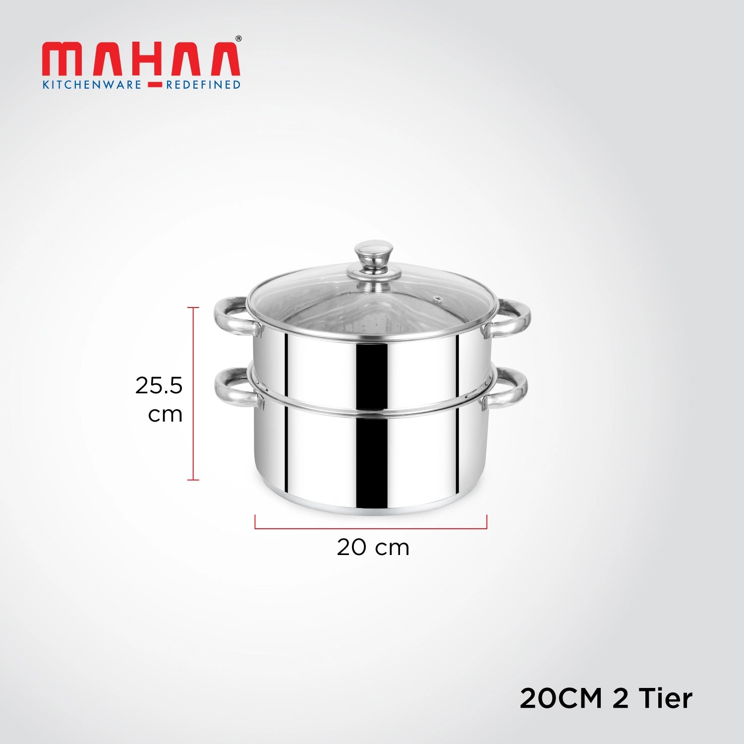 MAHAA Stainless Steel 2-Tier Utena Smart Steamer for Idlis, Momos & Vegetables | Tri Ply Base | Induction & Gas Compatible | Food-Grade SS | Easy to Clean (18CM / 20CM)