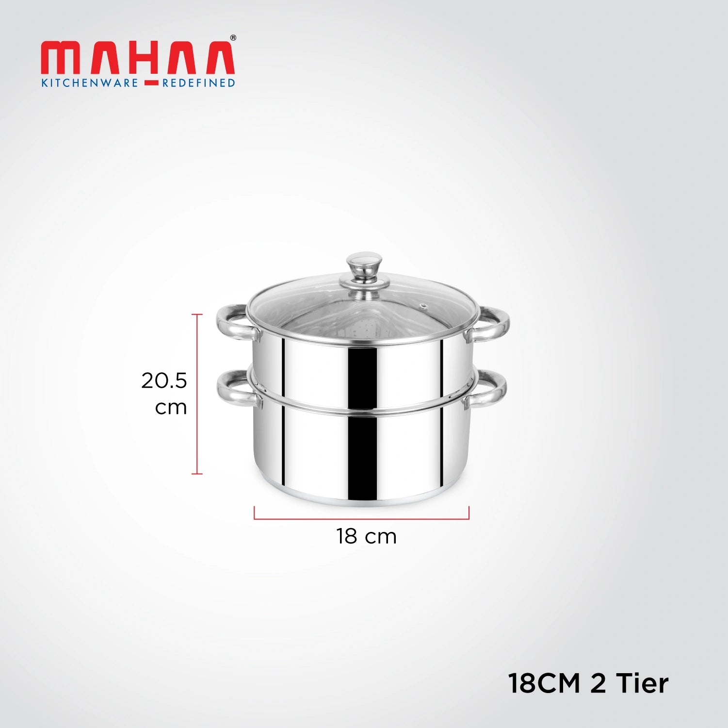 MAHAA Stainless Steel 2-Tier Utena Smart Steamer for Idlis, Momos & Vegetables | Tri Ply Base | Induction & Gas Compatible | Food-Grade SS | Easy to Clean (18CM / 20CM)