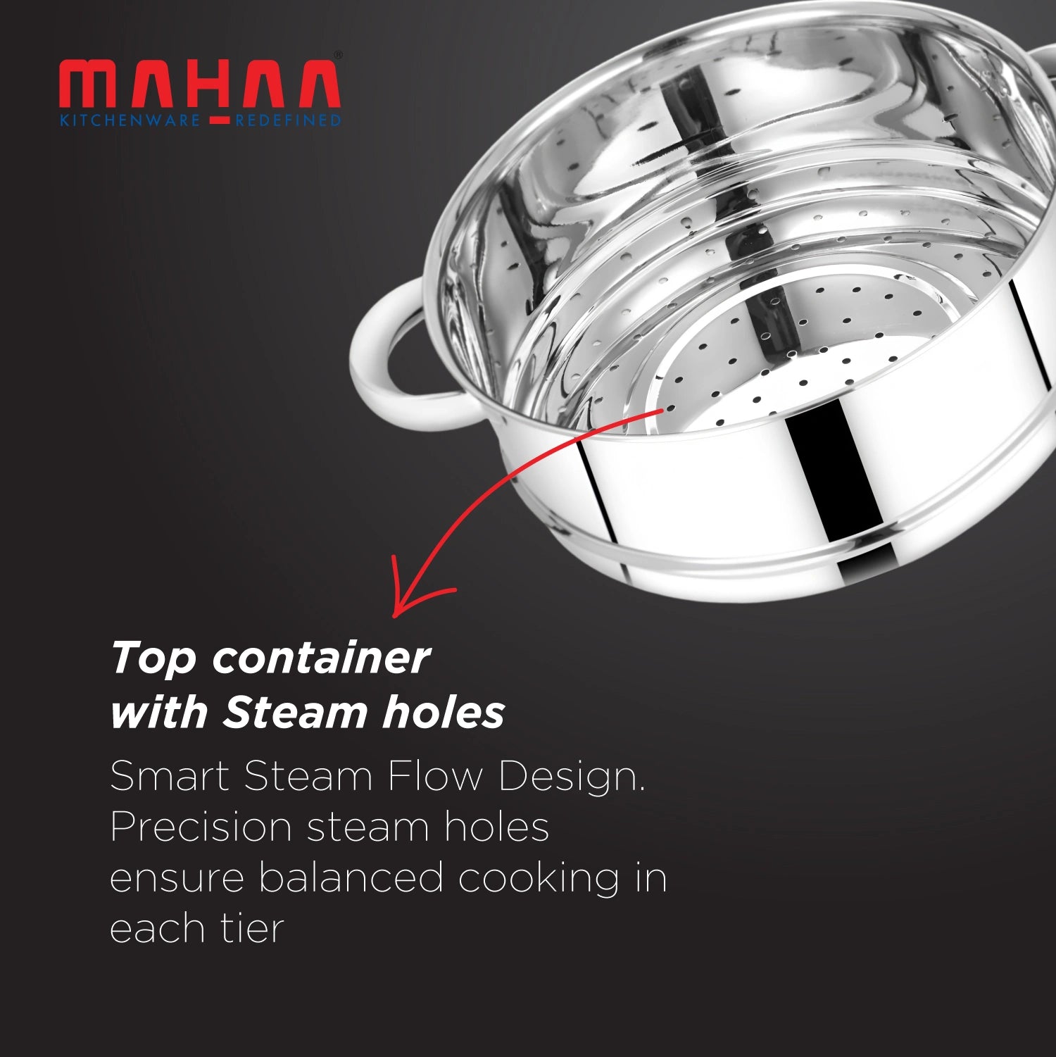 MAHAA Stainless Steel 2-Tier Utena Smart Steamer for Idlis, Momos & Vegetables | Tri Ply Base | Induction & Gas Compatible | Food-Grade SS | Easy to Clean (18CM / 20CM)