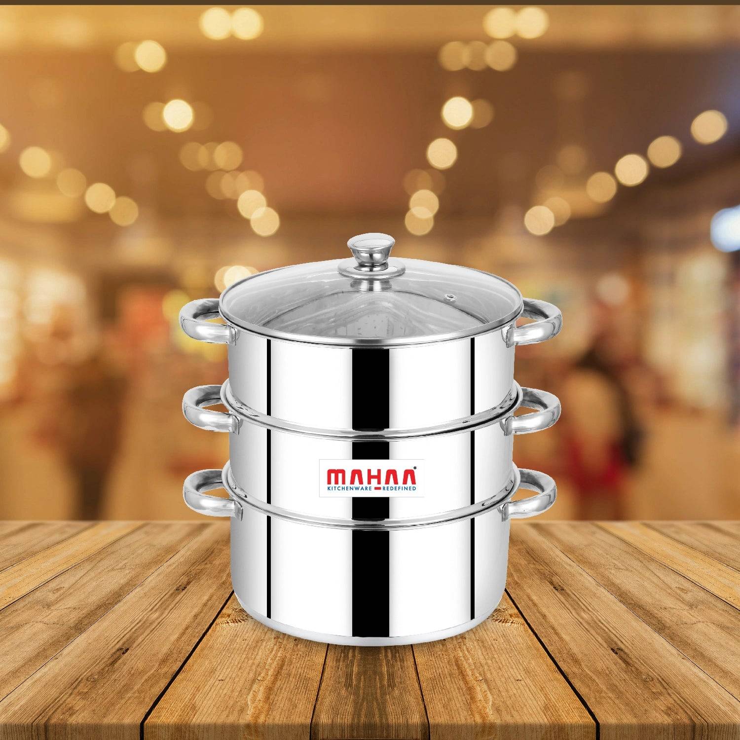 Stainless Steel 3-Tier Steamer – Utena Smart Steamer for Idlis, Momos, Vegetables | Induction & Gas Compatible | Food-Grade SS | Easy to Clean