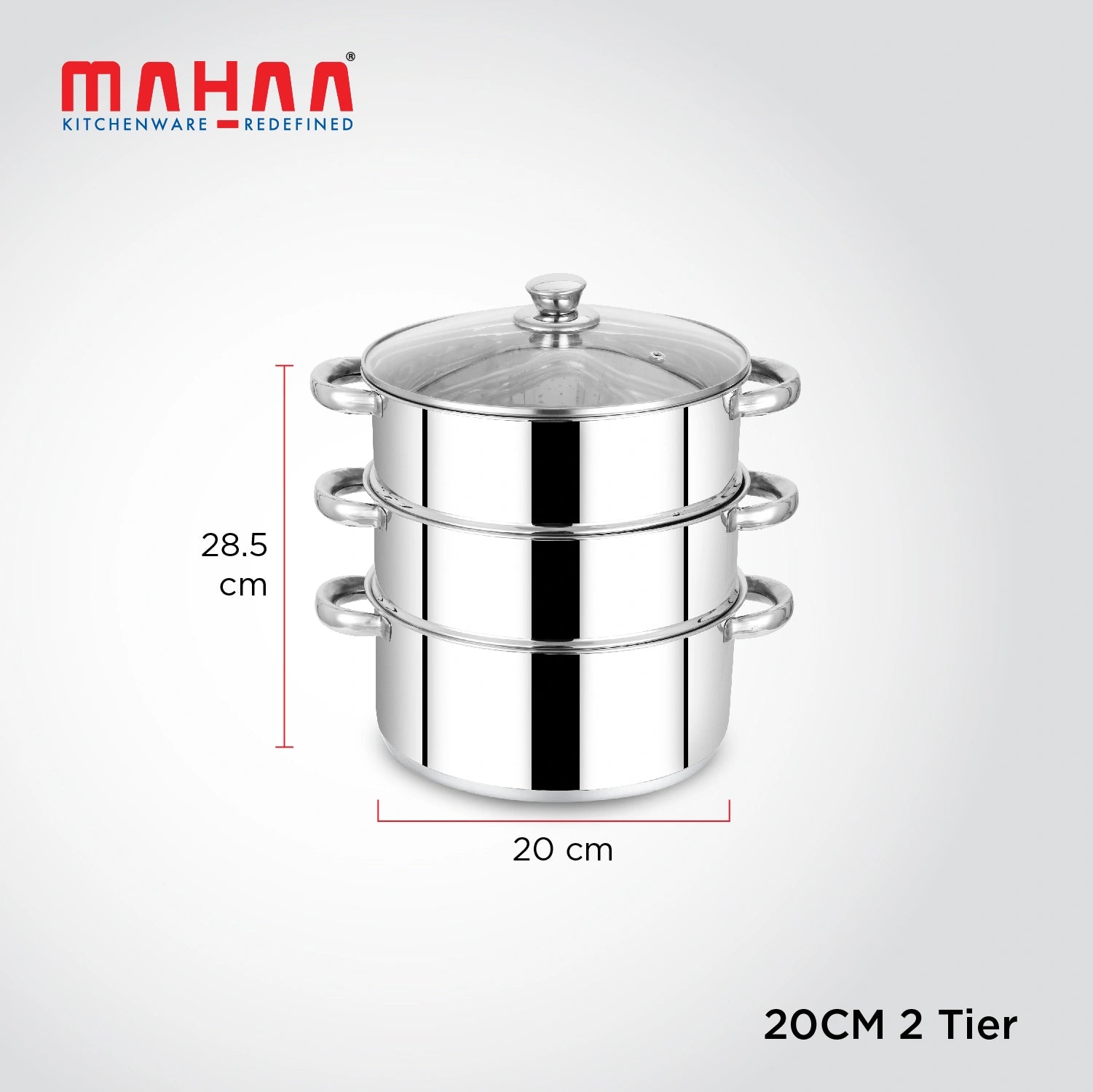 MAHAA Stainless Steel 3-Tier Utena Smart Steamer for Idlis, Momos & Vegetables | Tri Ply Base | Induction & Gas Compatible | Food-Grade SS | Easy to Clean (18CM / 20CM)