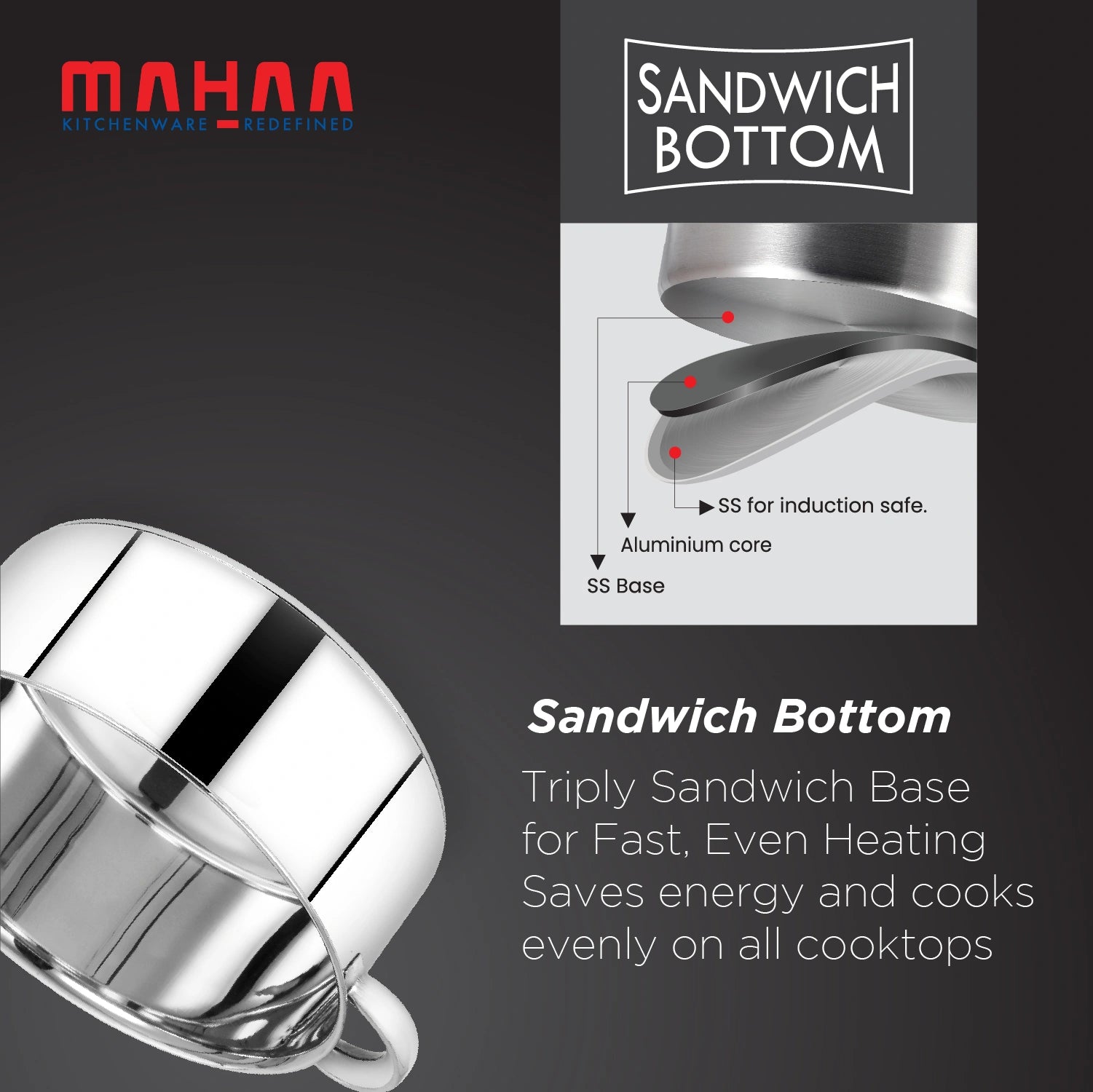 MAHAA Stainless Steel 3-Tier Utena Smart Steamer for Idlis, Momos & Vegetables | Tri Ply Base | Induction & Gas Compatible | Food-Grade SS | Easy to Clean (18CM / 20CM)