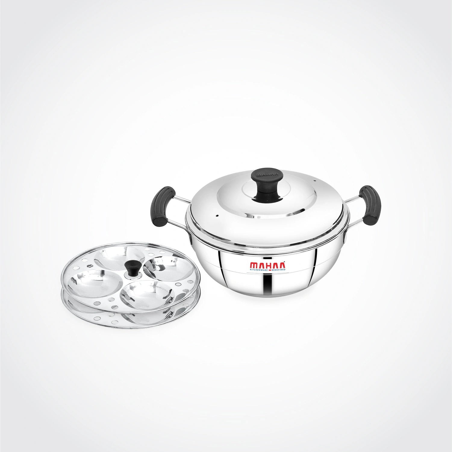 MAHAA Stainless Steel Multi Kadai 20CM – Versatile Kadai with Steam Release Lid | Steam Idlies, Idiyappams, Momos and Vegetables | Tri Ply Base | StayCool+ Handle & Lid Knob