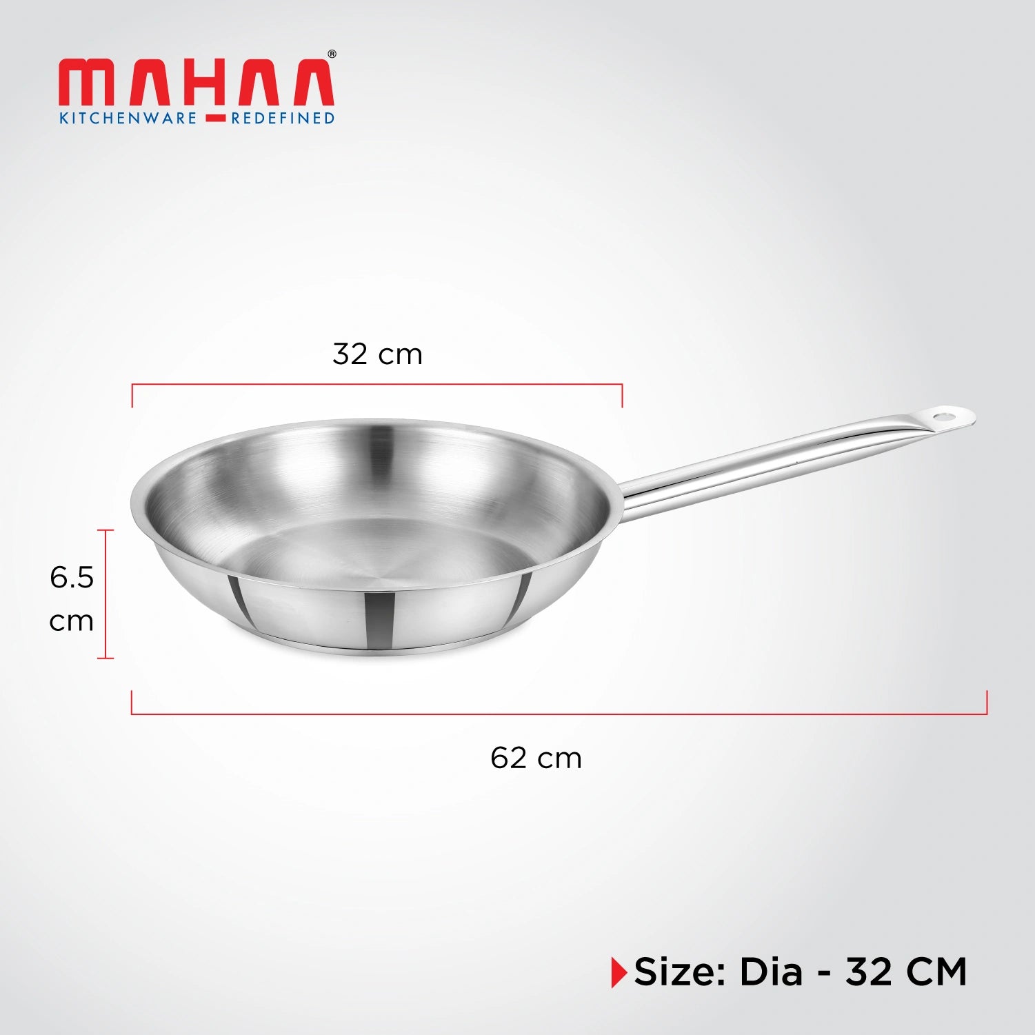 MAHAA Stainless Steel Professional Fry Pan – Scratch-Resistant Body | Heavy-Duty Stainless Steel | Tri Ply Base | Gas &  Induction Compatible | Cool-Touch Handle | 20/24/26/28/30/32 cm