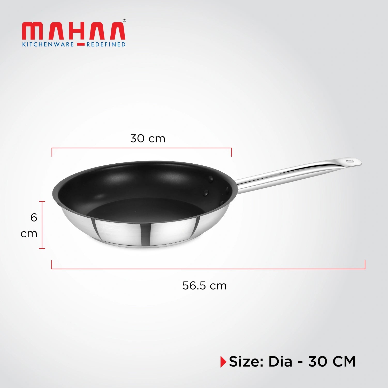 MAHAA Stainless Steel Professional Non-Stick Fry Pan – PFOA-Free Coating | Heavy-Duty Stainless Steel | Tri Ply Base | Gas &  Induction Compatible | Cool-Touch Handle | 20/24/28/30 cm