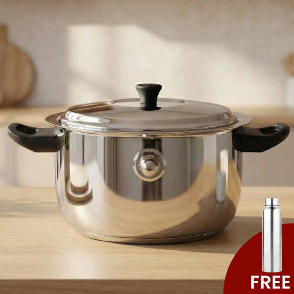 Stainless Steel Milk Boiler with Whistle, Spill-Free, Induction & Gas Compatible, Snug-Fit Lid, StayCool+ Handle & Lid Knob, Free ₹300 SS Water Bottle