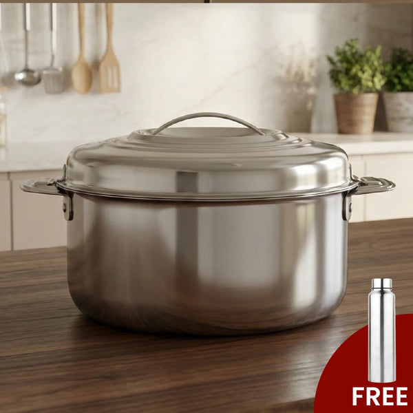 Blue Bell Stainless Steel Insulated Casserole – Snug-Fit Lock, Rust-Free & Stylish Hot Pot, Hot Pot for Roti-Rice-Gravy-Curry, Retains Temperature, Twist Lock, Free ₹300 SS Water Bottle