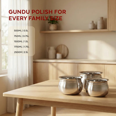 Stainless Steel Gundu Handi Set of 6 Pcs: Kitchen Serving, Cooking Bowl, Handi Set, Biryani Handi for Kitchen & Restaurant, Cookware Set